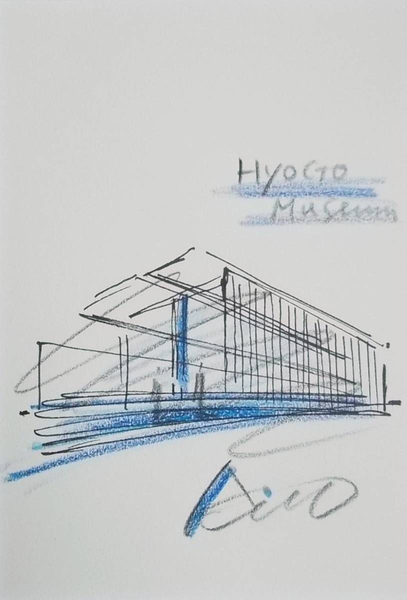 即決□安藤忠雄□直筆画『兵庫県立美術館』□サイン ホビー