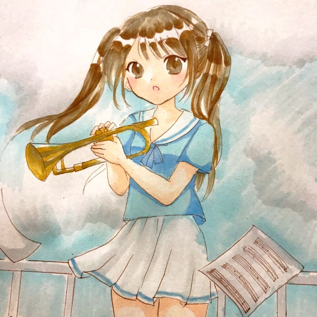 屋上のトランペット少女 オリジナル 手描きイラスト 手描きイラスト 売買されたオークション情報 Yahooの商品情報をアーカイブ公開 オークファン Aucfan Com