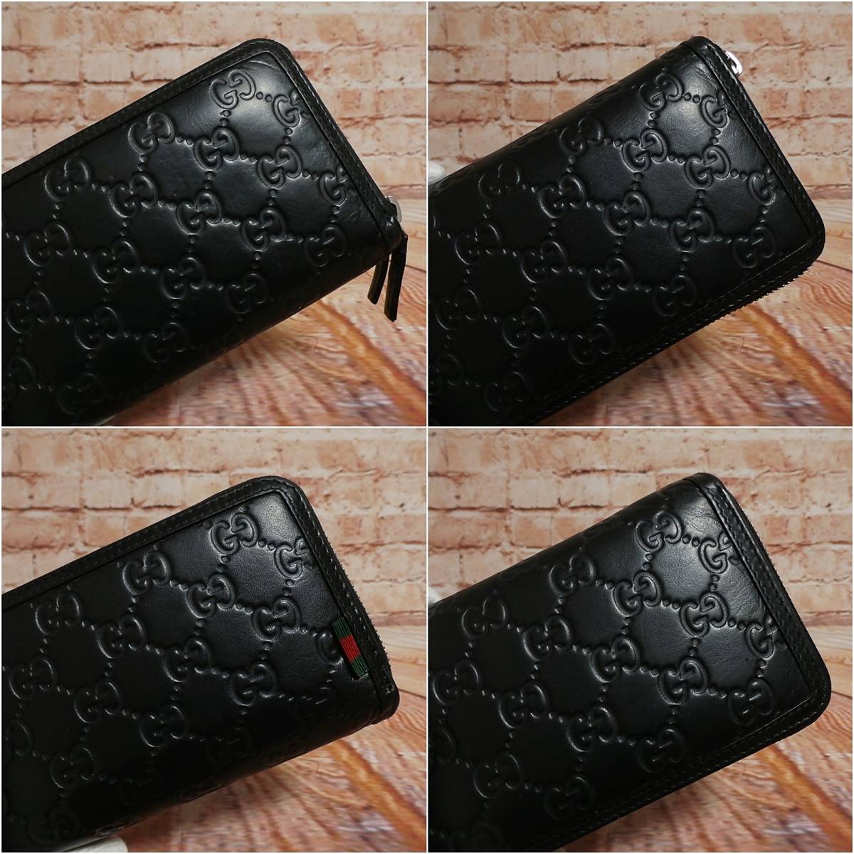 良好 GUCCI グッチ 正規品 入手困難 大容量 13万 】本革 シマ ダブル 