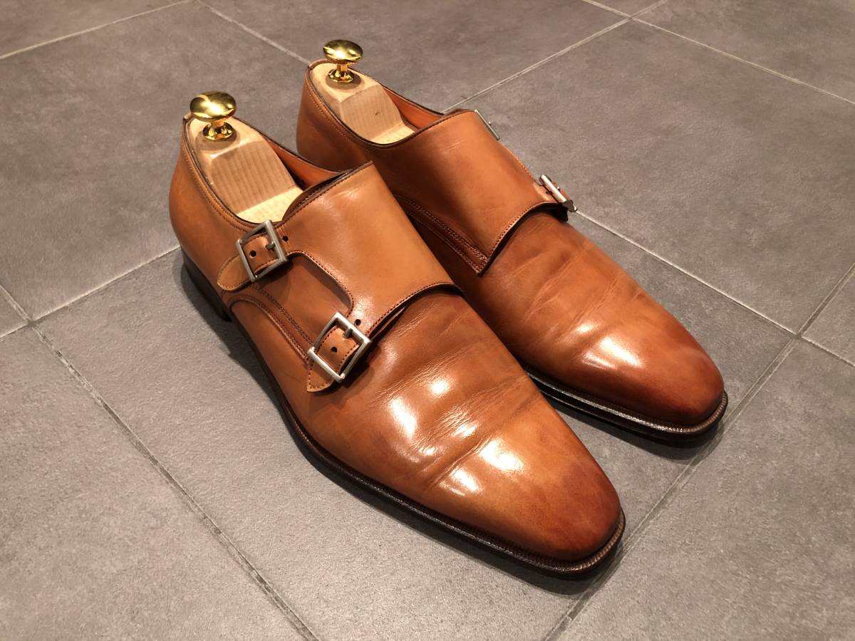 サントーニ Santoni ダブルモンクストラップ ライトブラウン ドレス 