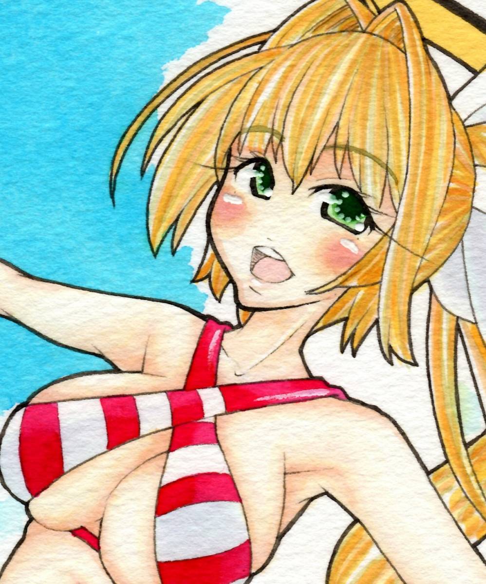 同人 手描きイラスト 変形 Fate ネロ 水着 嫁 巨乳 可愛い 美少女 手描きイラスト 売買されたオークション情報 Yahooの商品情報をアーカイブ公開 オークファン Aucfan Com