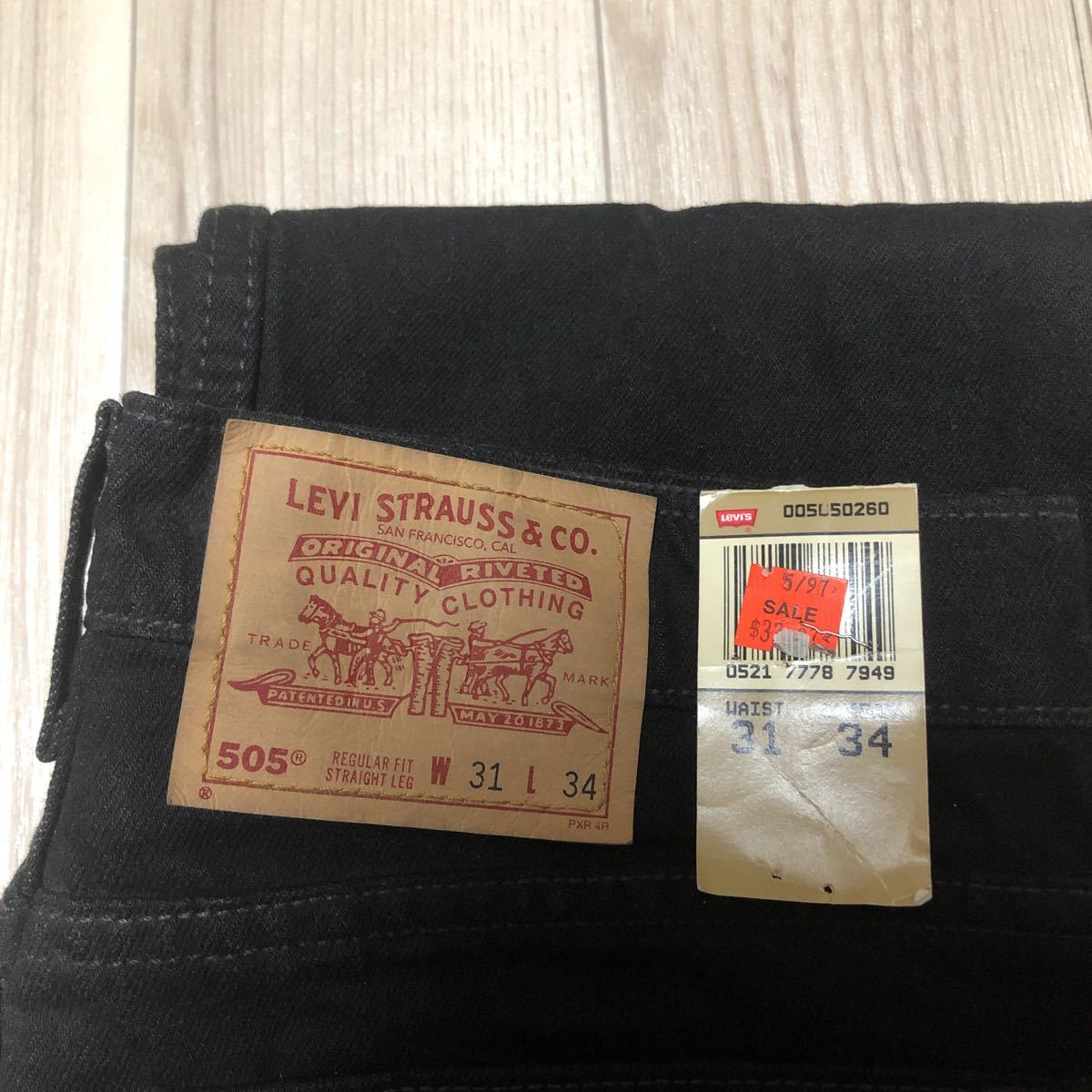 デッドストック 90's Levi''s アメリカ製 505 ブラックデニム W31×L34