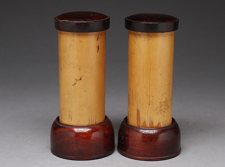L387」長期保管品 時代透かし細工煙草盆一対 共箱 古い唐木 L387」長期