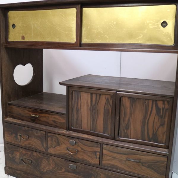 木製 茶棚 茶箪笥 高さ90cm 飾り棚 和棚 和家具 盆栽台 木工 収納家具