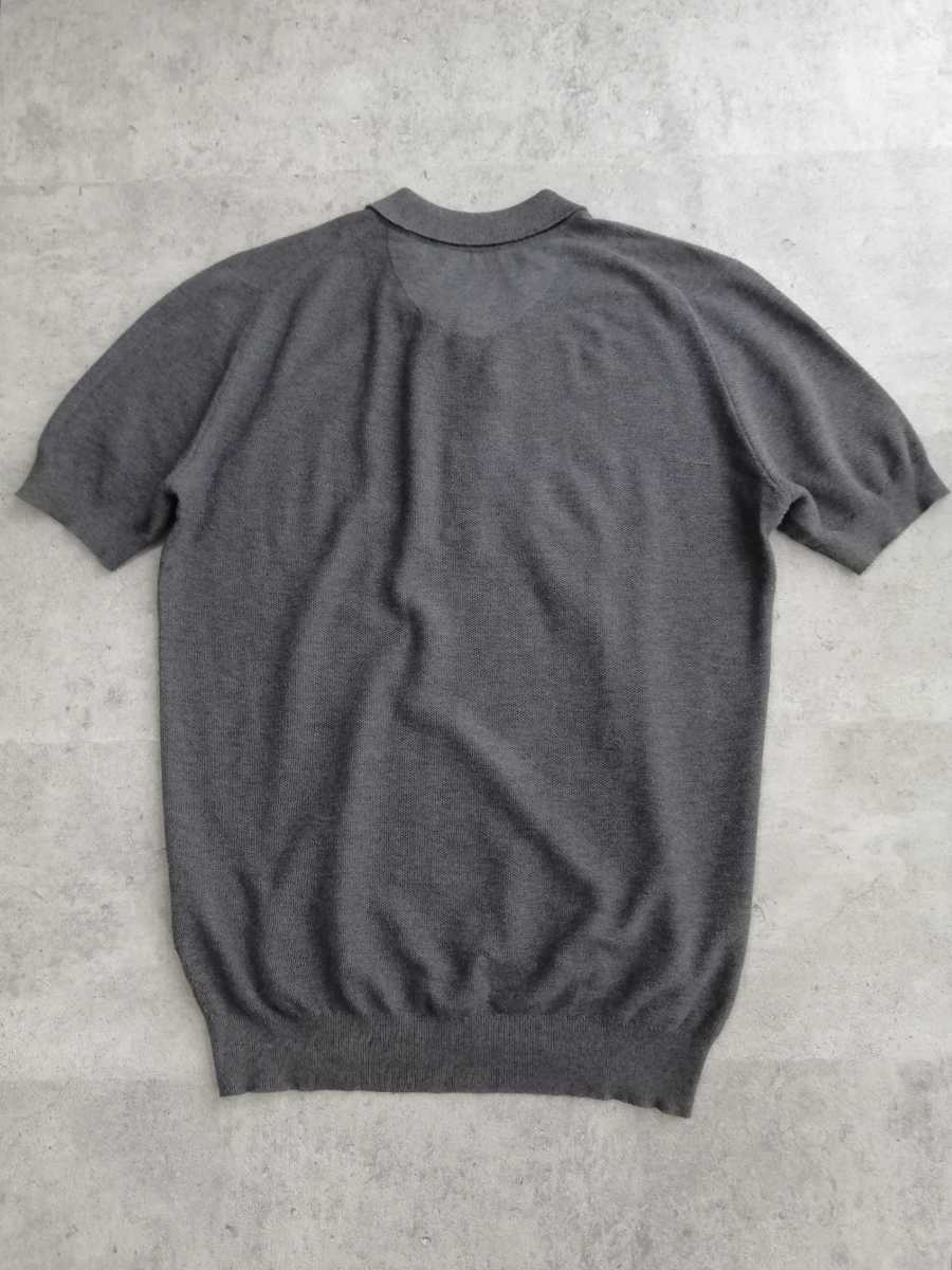 MARGARET HOWELL×JOHNSMEDLEY　ニットポロ　L　Uｋ製 JOHN SMEDLEY × MARGARET HOWELL サマーニット ポロシャツ 半袖 グレー