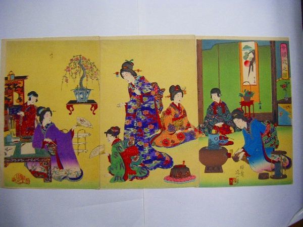 【100%新品，新品】 明治 浮世絵 延一 美人 教育 女禮式之図 ３枚組 彩色 木版画(その他)｜売買されたオークション情報、yahooの商品情報をアーカイブ公開 - オークファン その他