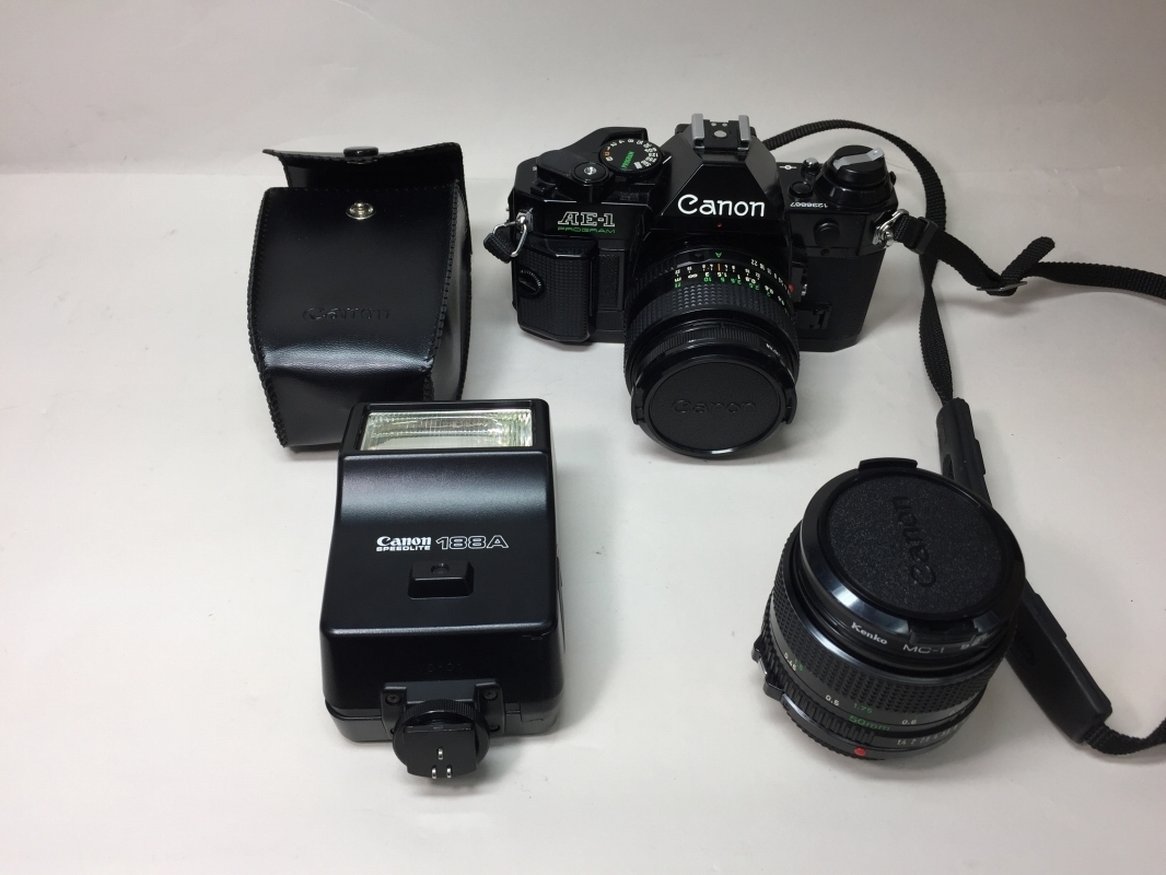 ジャンク CANON AE1-P FD28mm/50mm ストロボ 188A 動作不明 現状[12031