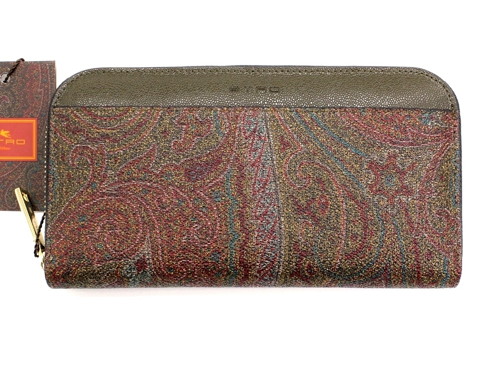 8万新品◇【ETRO】エトロ ブラウン系ペイズリー柄ラウンドジップ長財布1円