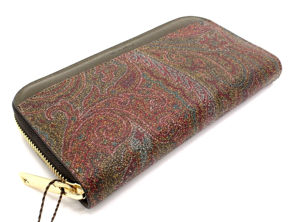 8万新品◇【ETRO】エトロ ブラウン系ペイズリー柄ラウンドジップ長財布1円