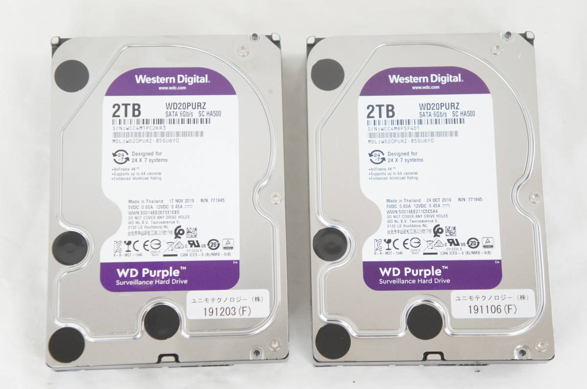 保管品 Western Digital WD20PURZ 2TB HDD ハードディスク 2点セット