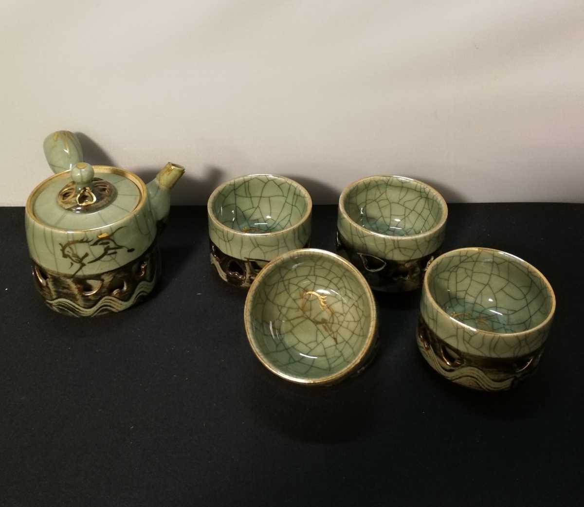 相馬焼 煎茶道具 大堀相馬焼 売り価格 跳馬 酒杯 徳利 湯呑 建水 酒