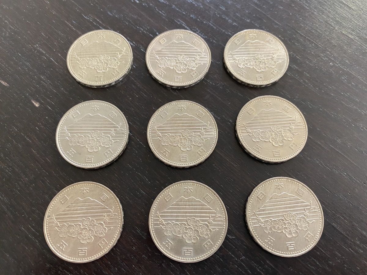 B065Q029 ○ 昭和60年 つくばエキスポ85 500円硬貨 9枚 TSUKUBA EXPO 