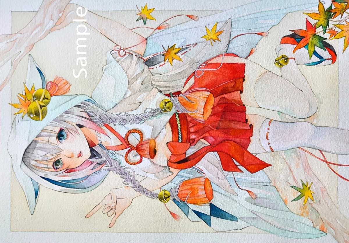 手描きイラスト オリジナル 巫女 女の子 みつ編み おてんば 【唯