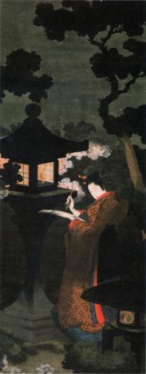 葛飾 応為（かつしか おうい） 夜桜美人図（春夜美人図）原寸大