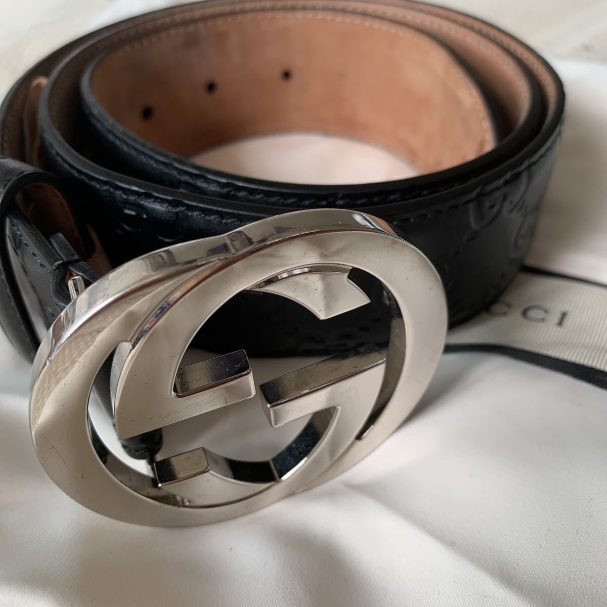 レザー ベルト グッチ シグネチャー メンズ GUCCI GGディテール付 