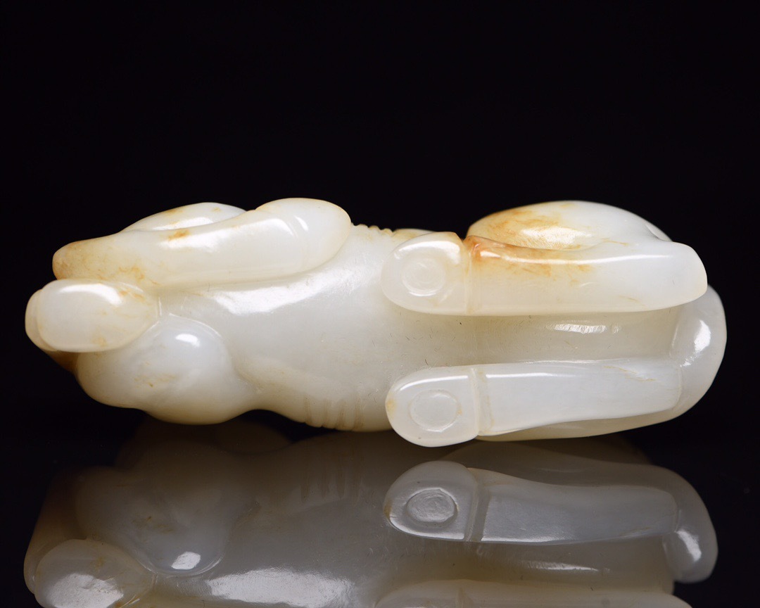 古美術・錦】古玉・和田羊脂玉・馬上封侯・清時代保証品・精細手彫り