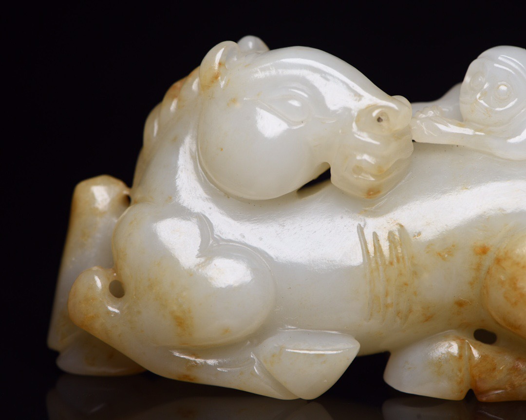 中古 和田玉雕 戦〜漢风格 卧羊 手把件 中国美术 コレクション品 CL0142 古美術・錦】古玉・和田羊脂玉・馬上封侯・清時代保証品・精細手彫り