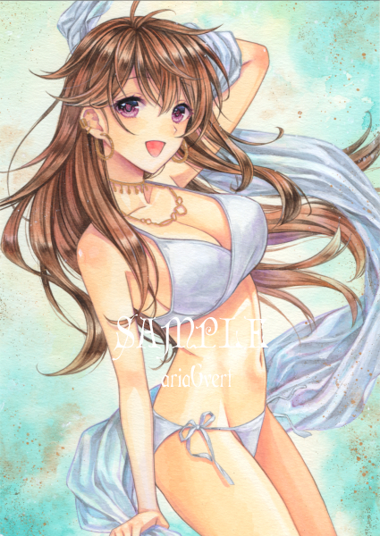 水着の女の子 手描きイラスト 水着 オリジナル 同人手描きイラスト◇オリジナル・水着少女◇A4