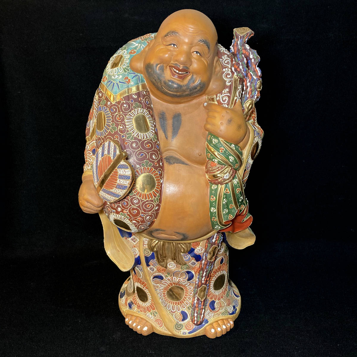 九谷焼 布袋像 約63㎝ 置物 金彩色絵 布袋様 七福神 xvpbvx