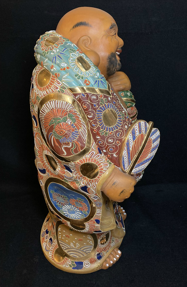九谷焼 布袋像 約63㎝ 置物 金彩色絵 布袋様 七福神 xvpbvx