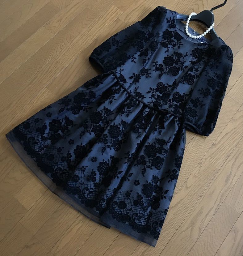 M'S GRACY エムズグレイシー フロッキー ワンピース 花柄 リボン 黒