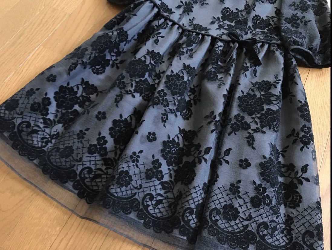 M'S GRACY エムズグレイシー フロッキー ワンピース 花柄 リボン 黒 M'S GRACY エムズグレイシー フロッキー ワンピース 花柄 リボン 黒