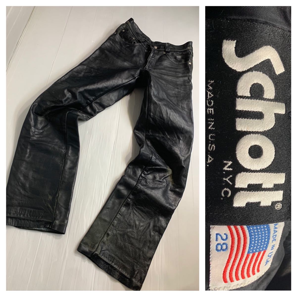USA製 ヴィンテージ SCHOTT ショット 肉厚 本革 レザーパンツ 革パンツ 