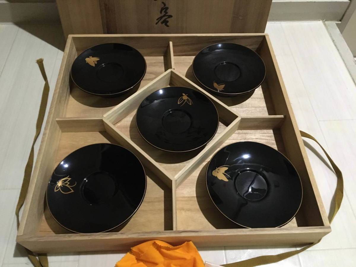 輪島塗 加藤正 極上本堅地 茶托 五客揃い箱入り未使用 Yahoo