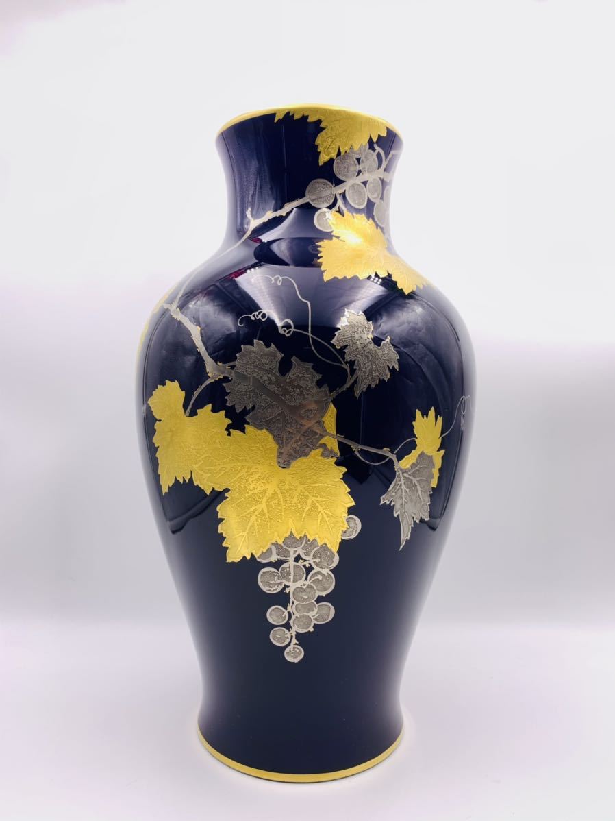 大倉陶園 花瓶 瑠璃金蝕葡萄 36cm OKURA CHINA 箱付 自宅保管 大倉