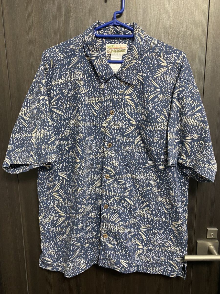 pataloha パタロハ patagonia パタゴニア メンズ L サカナ 半袖 シャツ アロハシャツ アロハ ブルー 総柄 ハワイ ビンテージ