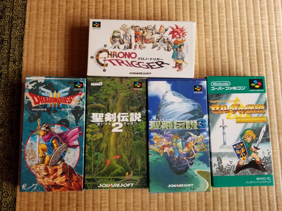 本物保証 ジャンク品 動作未確認 SFC スーパーファミコン ソフト ドラゴンクエスト３＋聖剣伝説２＋聖剣伝説３ ５本セット/箱付き取説付き(ロールプレイング)｜売買されたオークション情報、yahooの タイトル
