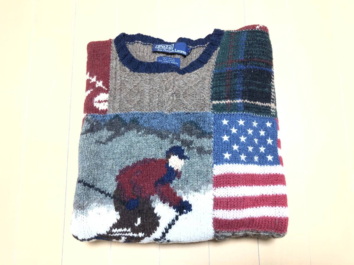 名作セーター】センス抜群◎RALPH LAUREN ウール混紡 パッチワーク 