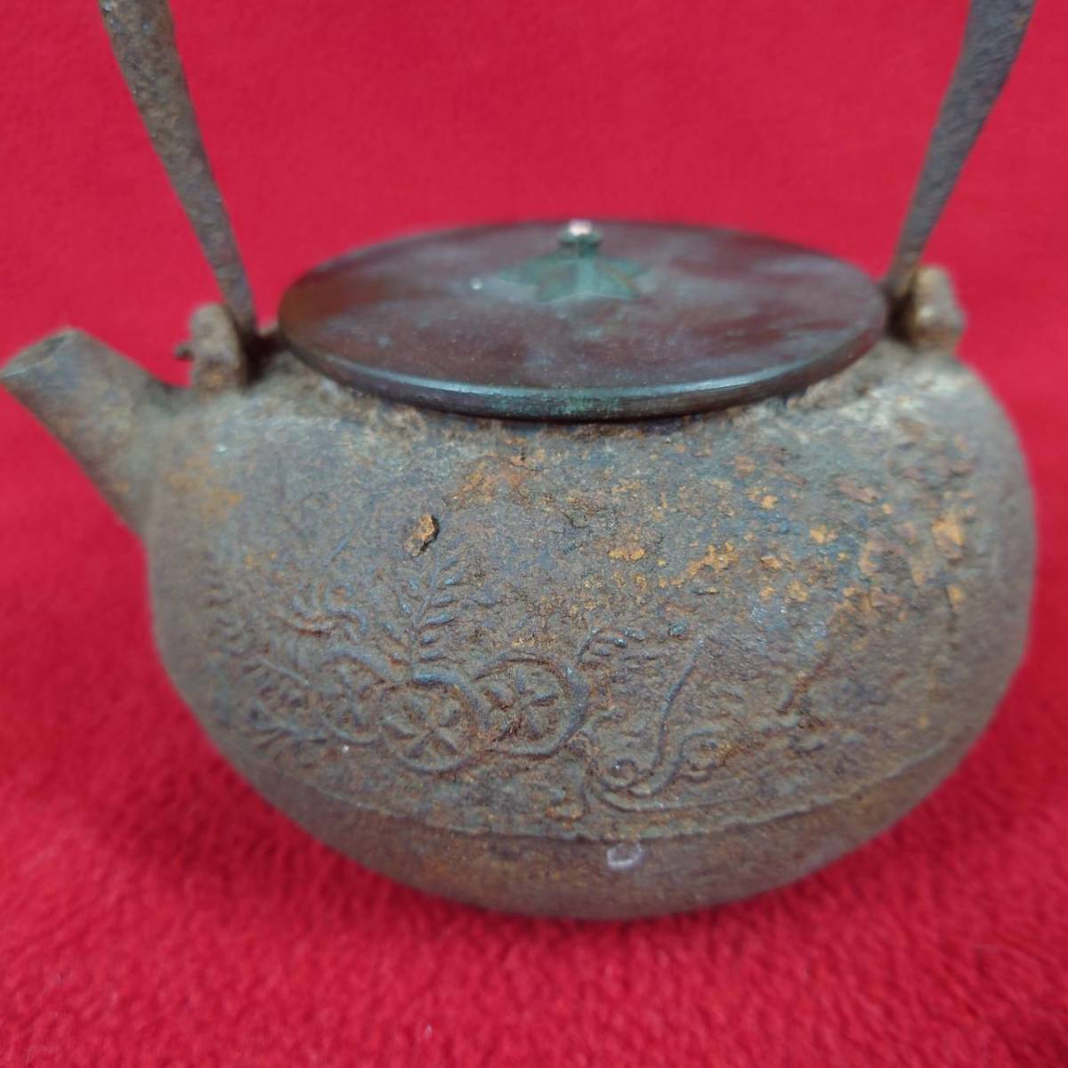 茶道具 鉄瓶 煎茶道具 急須 湯沸 茶器 時代物 銅蓋 龍文堂 - （ 胴在銘