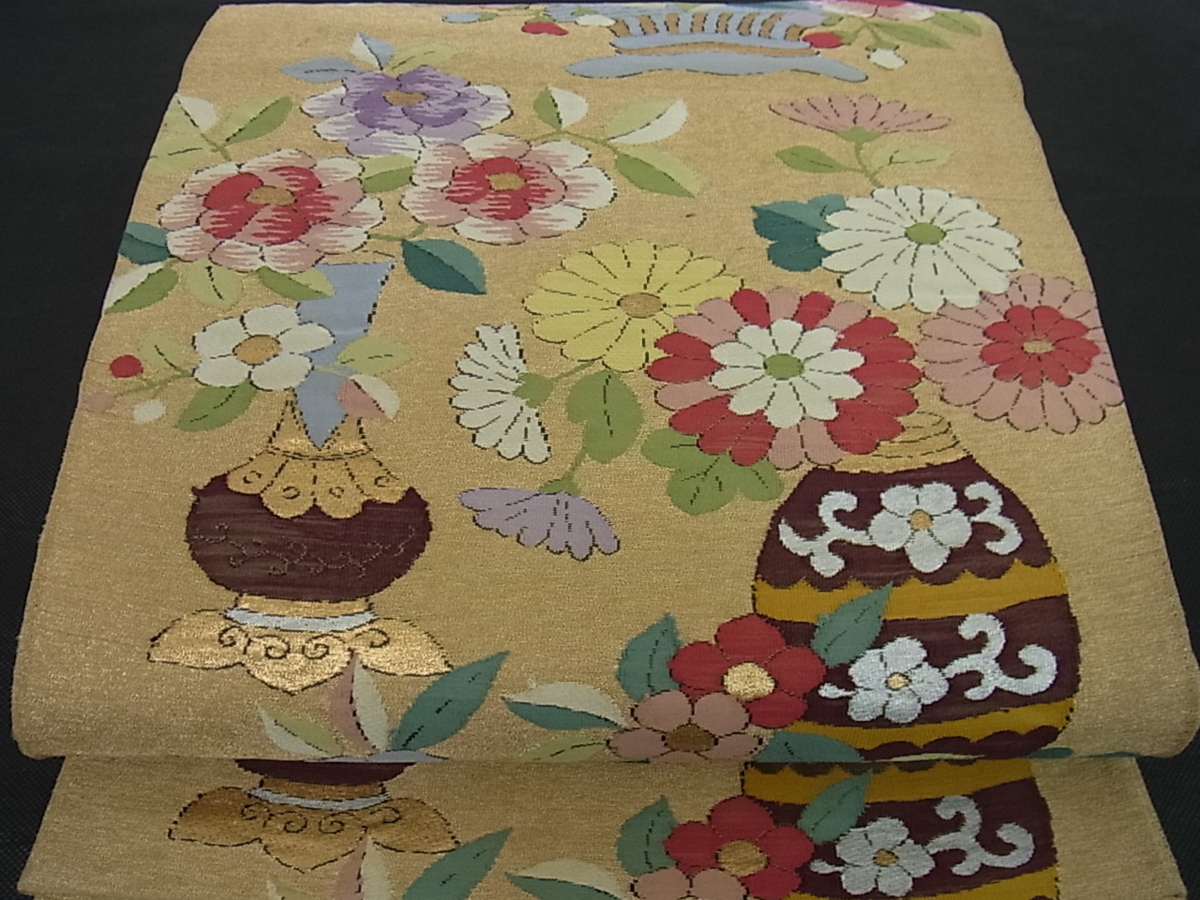 花美人□極上 明綴れ 六通柄袋帯 飾花文 金糸 逸品 v380 【公式通販】