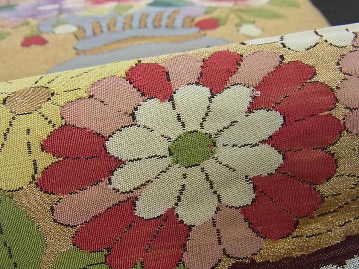 花美人□極上 明綴れ 六通柄袋帯 飾花文 金糸 逸品 v380 【公式通販】