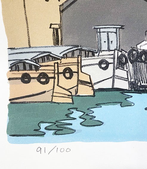 柳原良平版画「Yokohama」 リトグラフ 限100 サイン 26×36.5 S:37.5×53