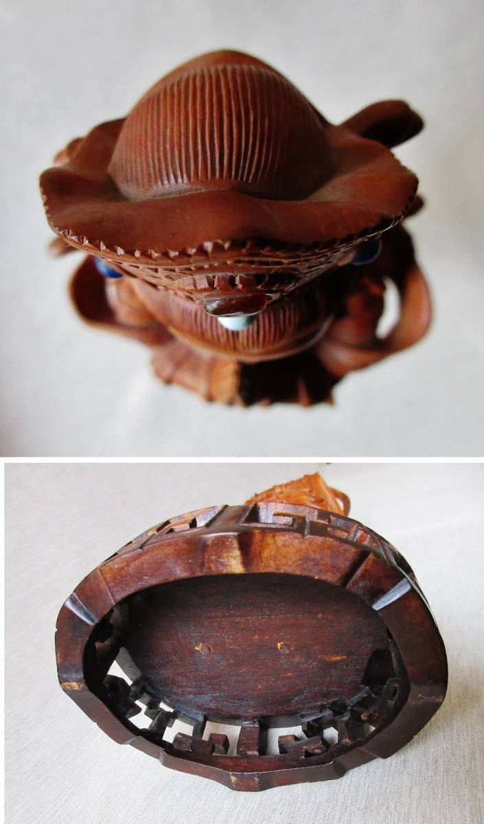 中国古玩玉入り仏像【木彫り合掌観音像】透かし彫り台座込 高さ40cm_4