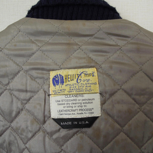 Hewitt Mfg. Corp. スタジャン グレー・パープル HEWITT MFG ヒューイット 袖レザー スタジャン 無地 USA製 ネイビー