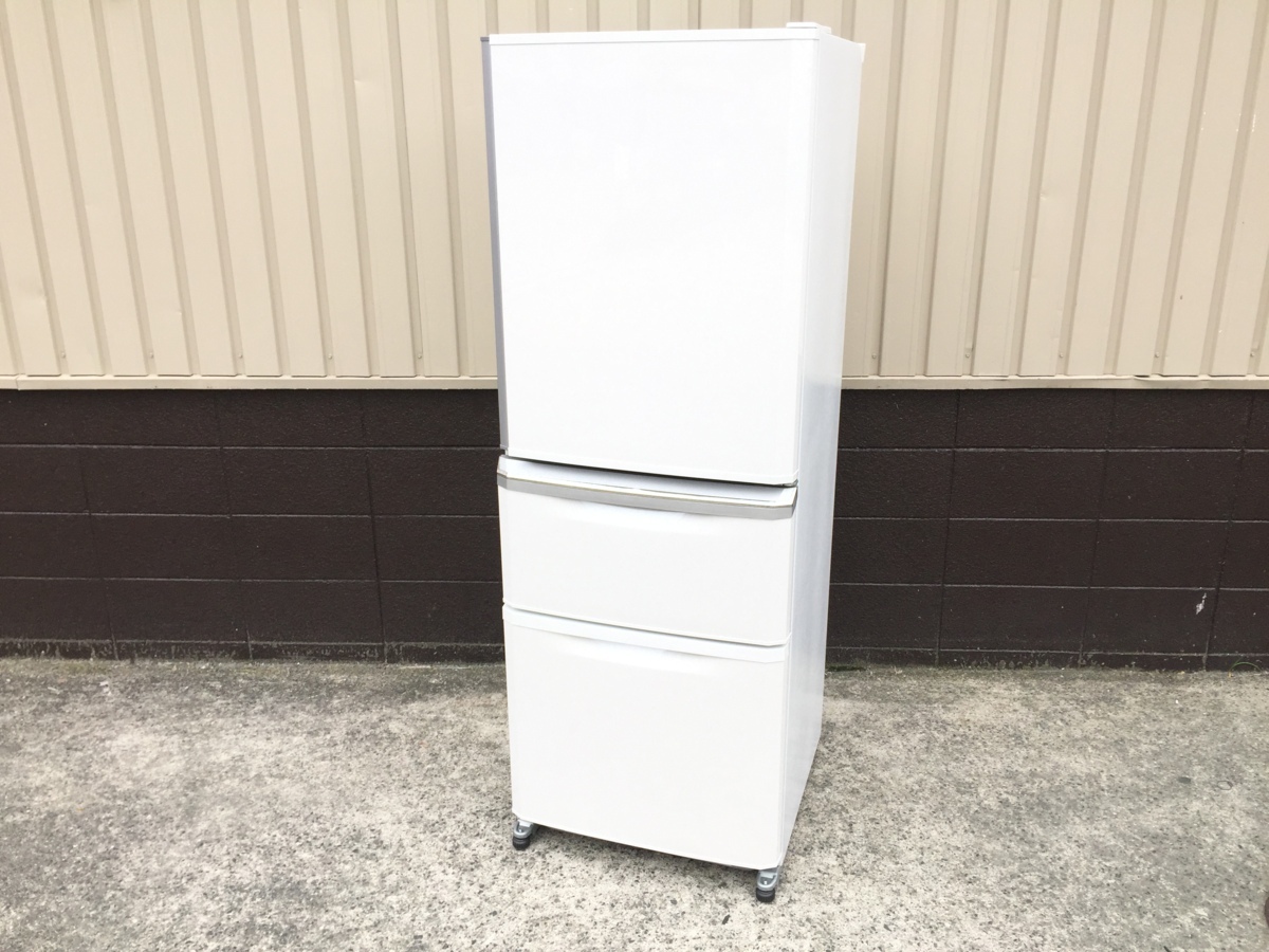 美品♪三菱 MITSUBISHI 冷凍冷蔵庫 3ドア 335L 右開き 真ん中野菜室 ガラス