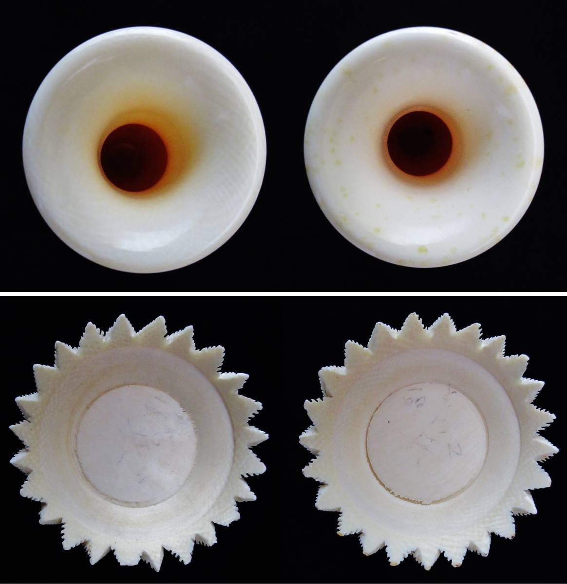 中国古玩象牙風【バラ細工彫物】花瓶一対 高さ 20.5cm_3