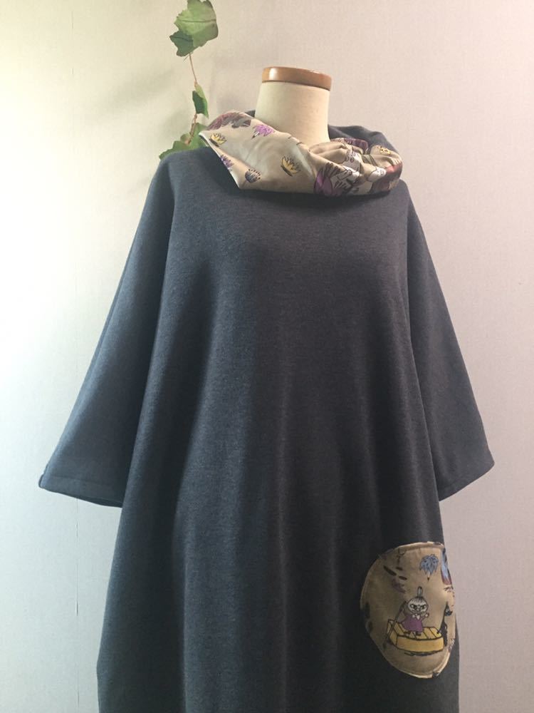 handmade::ムーミン&リトルミイ柄スヌード付ゆったり温か裏起毛 
