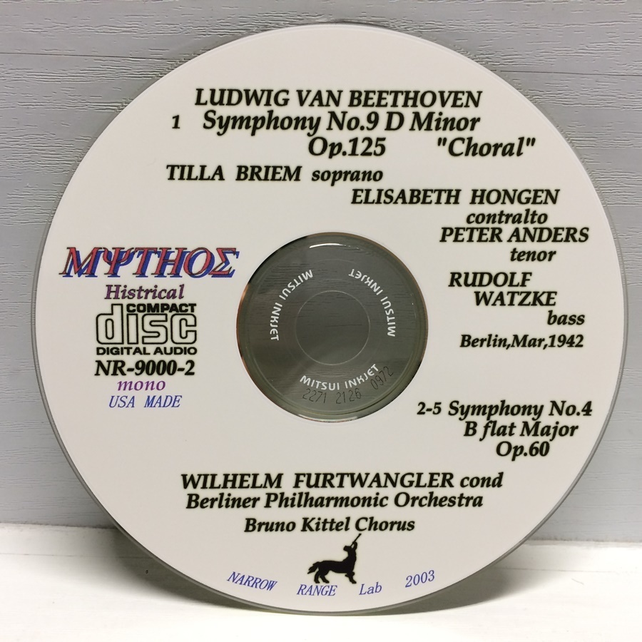 限定4CD MYTHOS ベートーヴェン 交響曲選集 フルトヴェングラー NR