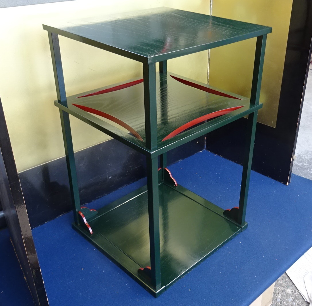 【美品】茶道具 桐青漆 糸巻棚 爪紅 表千家好 組立式 元箱付 茶室 お稽古 茶道具 糸巻棚 茶道具『糸巻棚碌々斎好写組立式』紙箱入表千家11