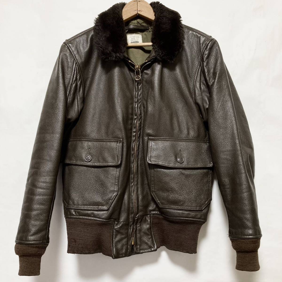 80s VINTAGE type G-1 希少 サイズ38 レザー フライトジャケット BRILL BROS社製 ビンテージ 80年代 USN 白タグ ミリタリー ブルゾン