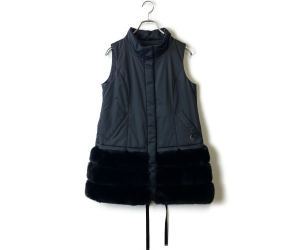 TO BE CHIC エコファーコンビタフタベスト ファー チャーム 人気＊超美品＊TO BE CHIC / トゥービーシーク エコファーコンビタフタ