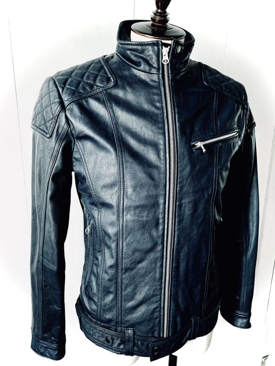 極美品 美色ダークブルー edge leathers ゴートスキンラムレザー 