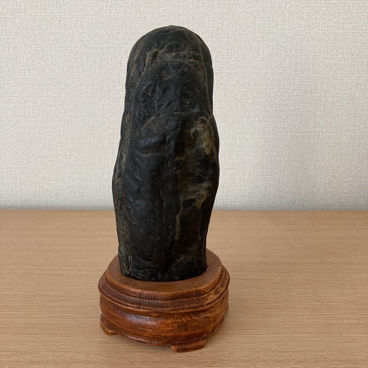 水石 鑑賞石 盆石 ウブ : 盆栽 重 山型 全高12.5cm⁄高11.2cm