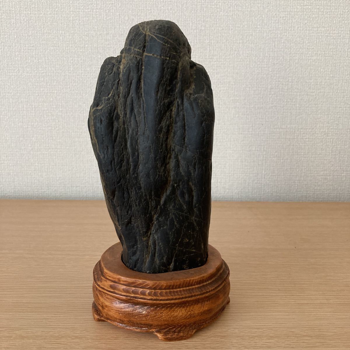 水石 鑑賞石 盆石 ウブ : 盆栽 重 山型 全高12.5cm⁄高11.2cm