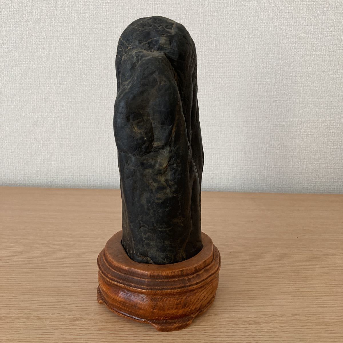水石 鑑賞石 盆石 ウブ : 盆栽 重 山型 全高12.5cm⁄高11.2cm