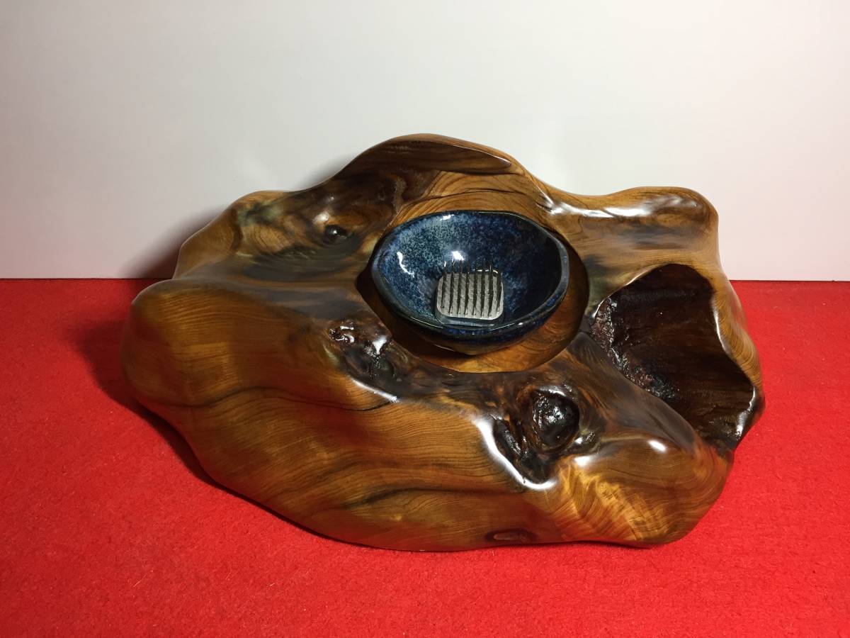 ④水盤 銘木屋久杉工芸品 インテリア家具 世界遺産 花器 生け花 活花(花瓶)